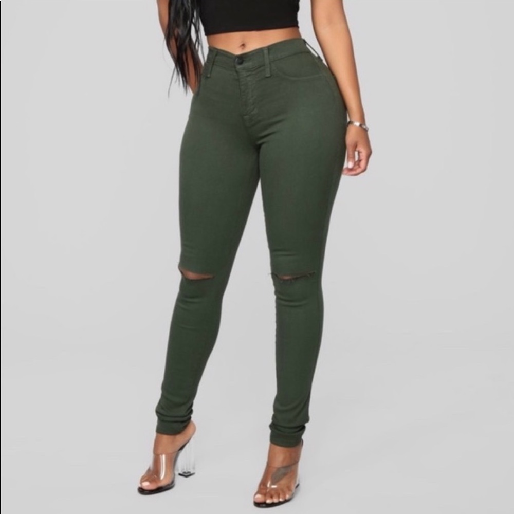 High waisted hunter green skinny jeans